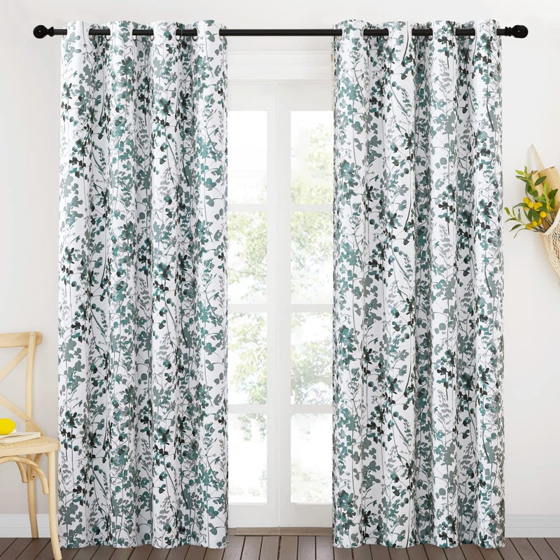 KGORGE Living Room Curtains - Light Block/Privacy Protect Window Draperies, Farmhouse Floral Print for Villa Bedroom Sliding Glass Door Home Office, Green, 52 inch Wide x 84 inch Long, 2 Pcs - Image 2